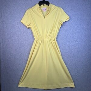 Vintage Joan Curtis Dress Women's 12 Yellow Fit & Flare Classic Retro Career 70s